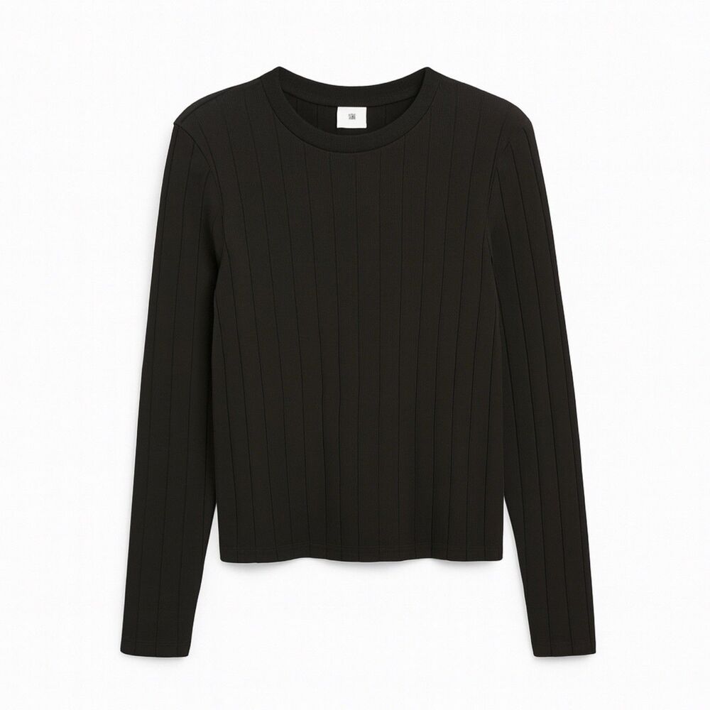 H&M Top Women's M Black Pullover Ribbed Casual Core Crew Neck